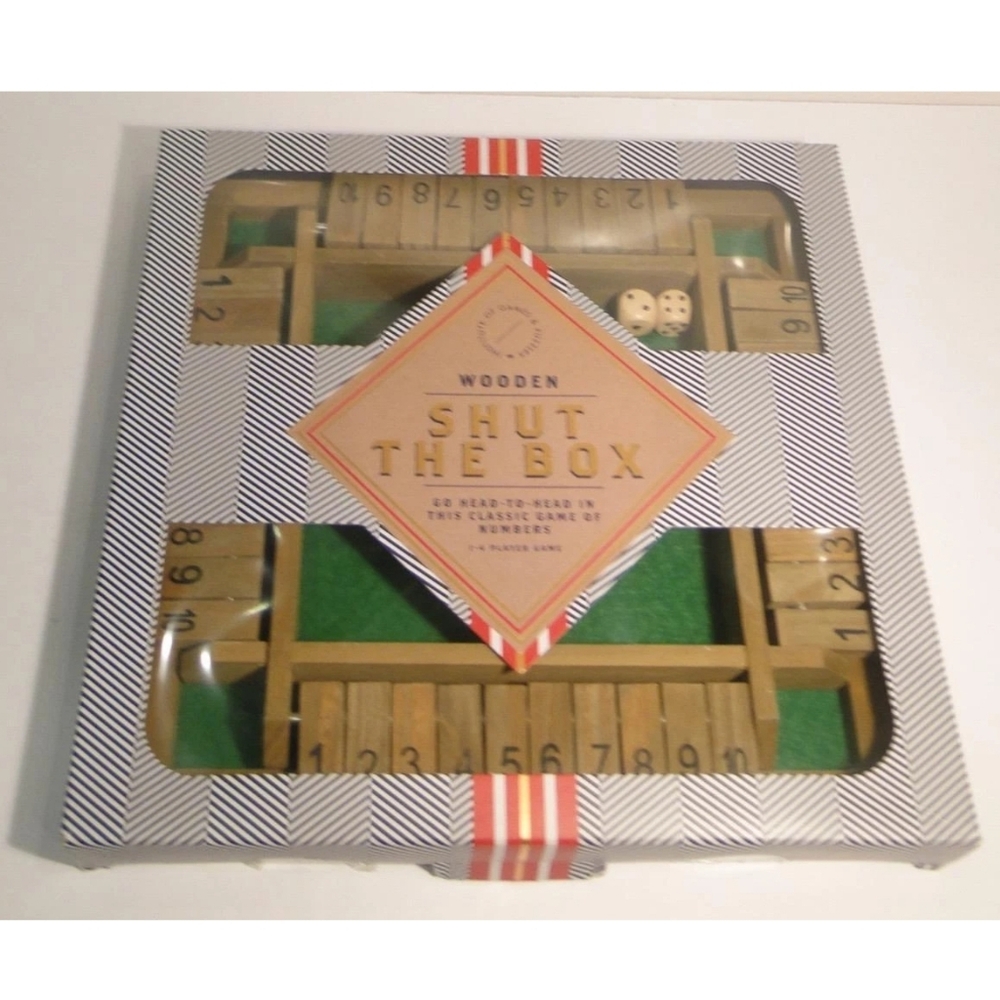 Institute Of Games & Puzzles Shut-The-Box Game Wooden Box Strategy New